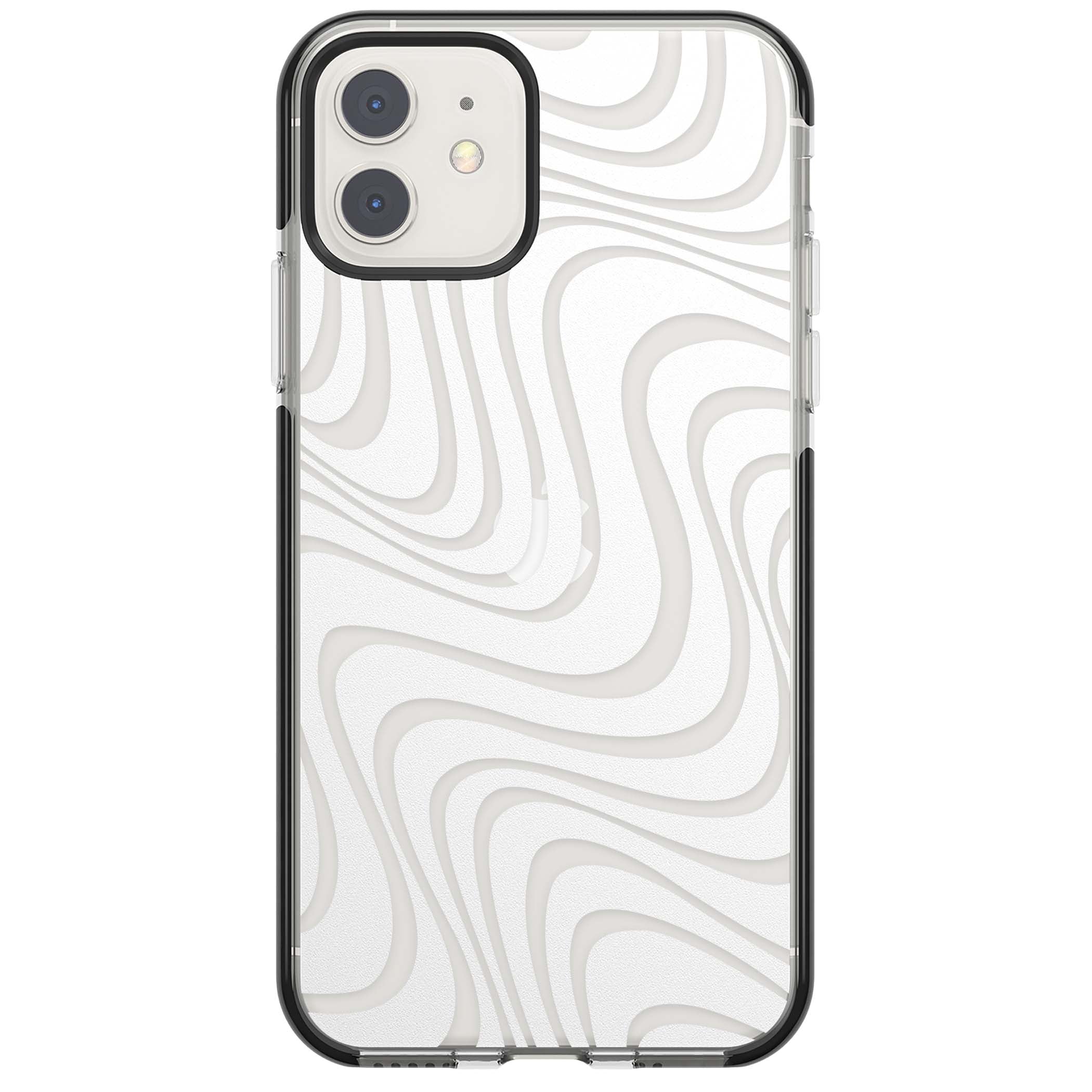 White Abstract Waves abstract iPhone case featuring flowing grey wave pattern on clear background | Black Impact case for iPhone 11, iPhone 12