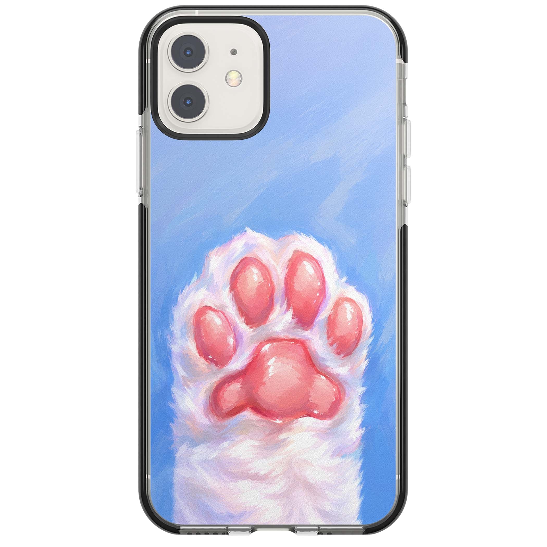 Soft White Paw cute iPhone case | Black Impact case for iPhone 11, iPhone 12