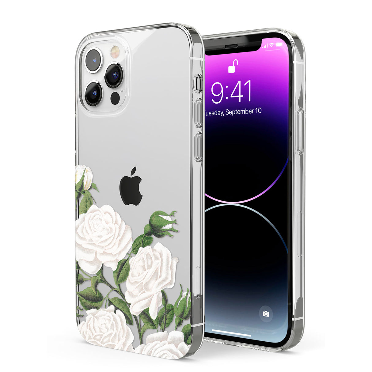 White Vintage Painted Flowers Phone Case for iPhone 12 Pro