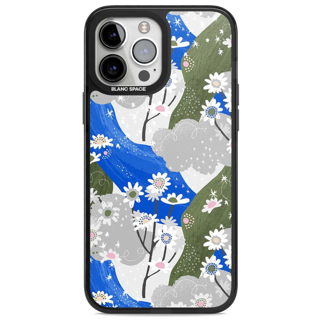 Blue & Grey Daisies Pattern Phone Case iPhone 13 Pro Max / Magsafe Black Impact Case Blanc Space