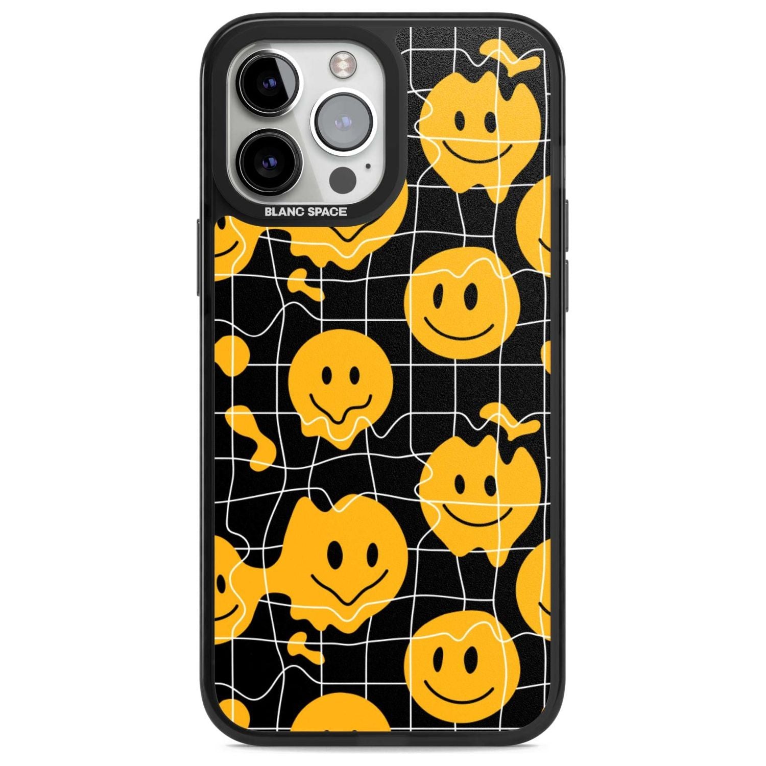 Acid Face Grid Pattern Phone Case iPhone 13 Pro Max / Magsafe Black Impact Case Blanc Space