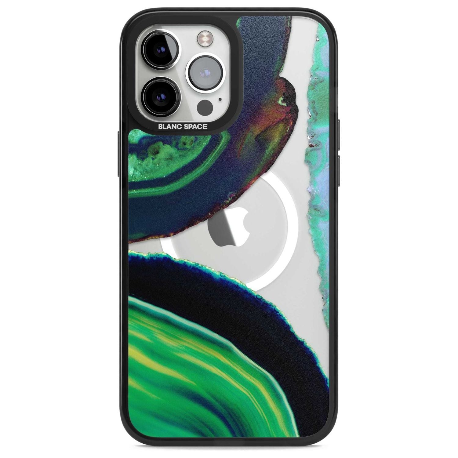 Green & Navy Gemstone Crystal Clear Design Phone Case iPhone 13 Pro Max / Magsafe Black Impact Case Blanc Space