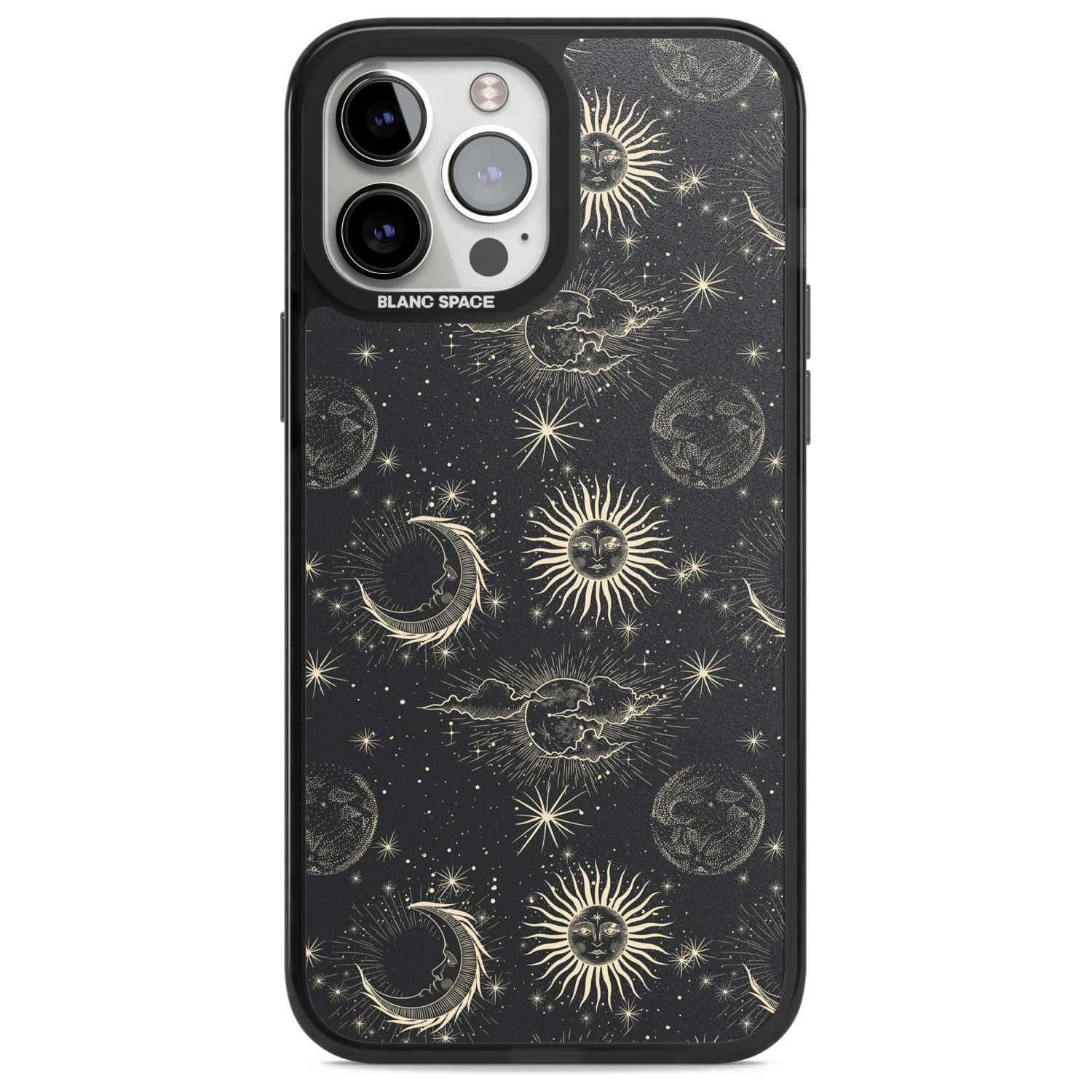 Large Suns, Moons & Clouds Astrological Phone Case iPhone 13 Pro Max / Magsafe Black Impact Case Blanc Space