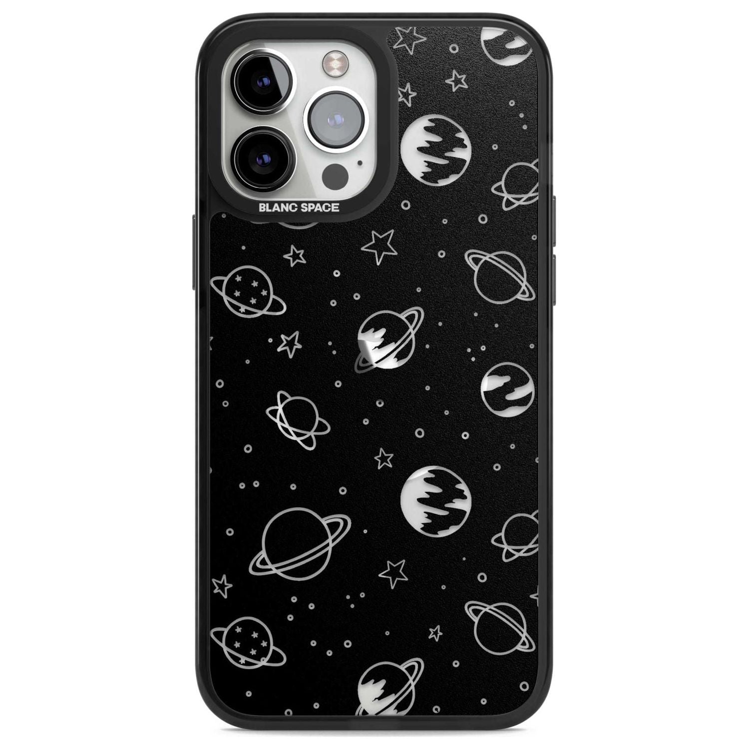 Cosmic Outer Space Design Clear on Black Phone Case iPhone 13 Pro Max / Magsafe Black Impact Case Blanc Space