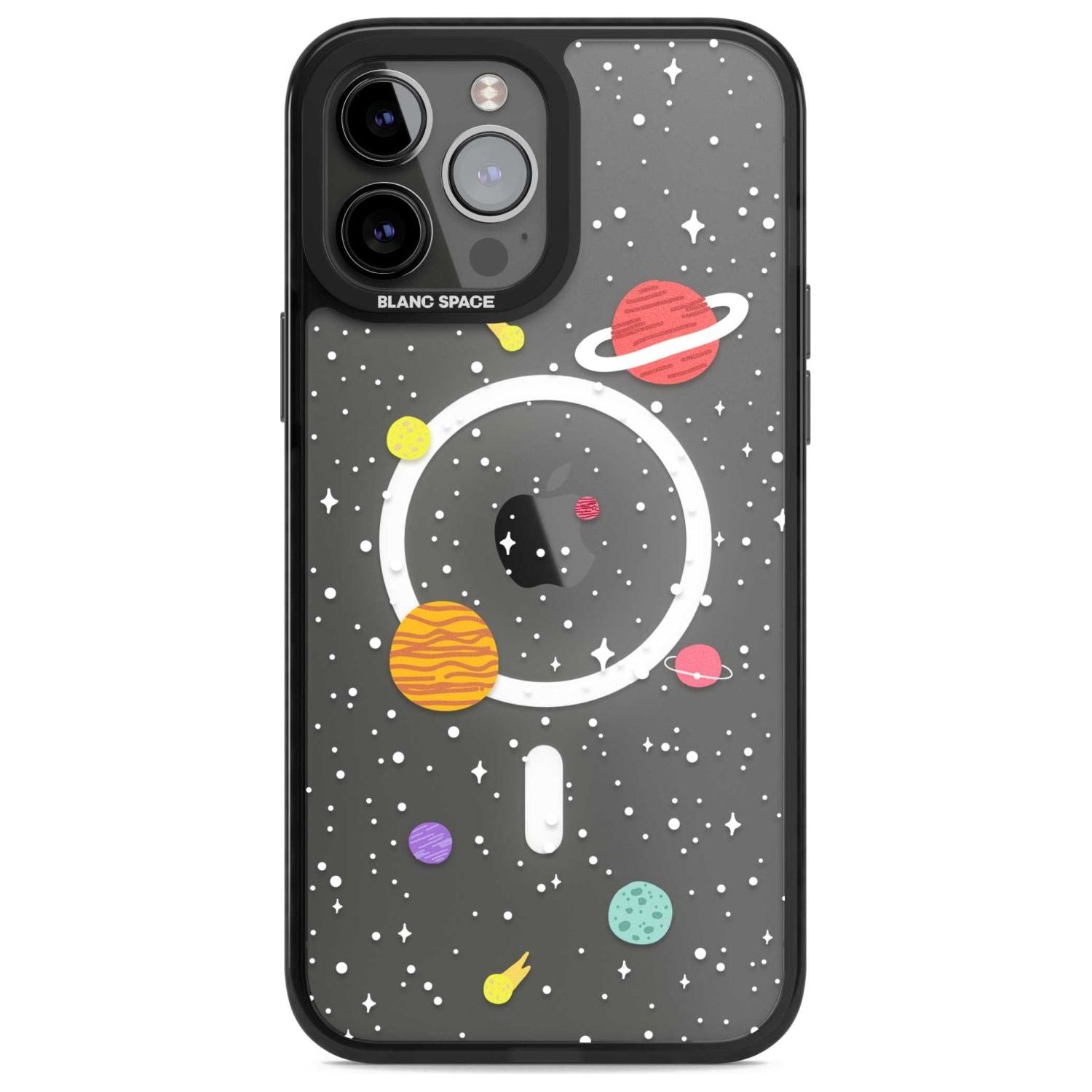 Cute Cartoon Planets (Clear) Phone Case iPhone 13 Pro Max / Magsafe Black Impact Case Blanc Space