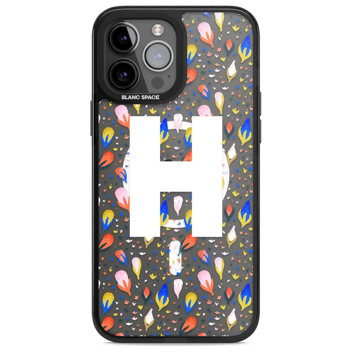 Personalised White Monogram Floral Custom Phone Case iPhone 13 Pro Max / Magsafe Black Impact Case Blanc Space