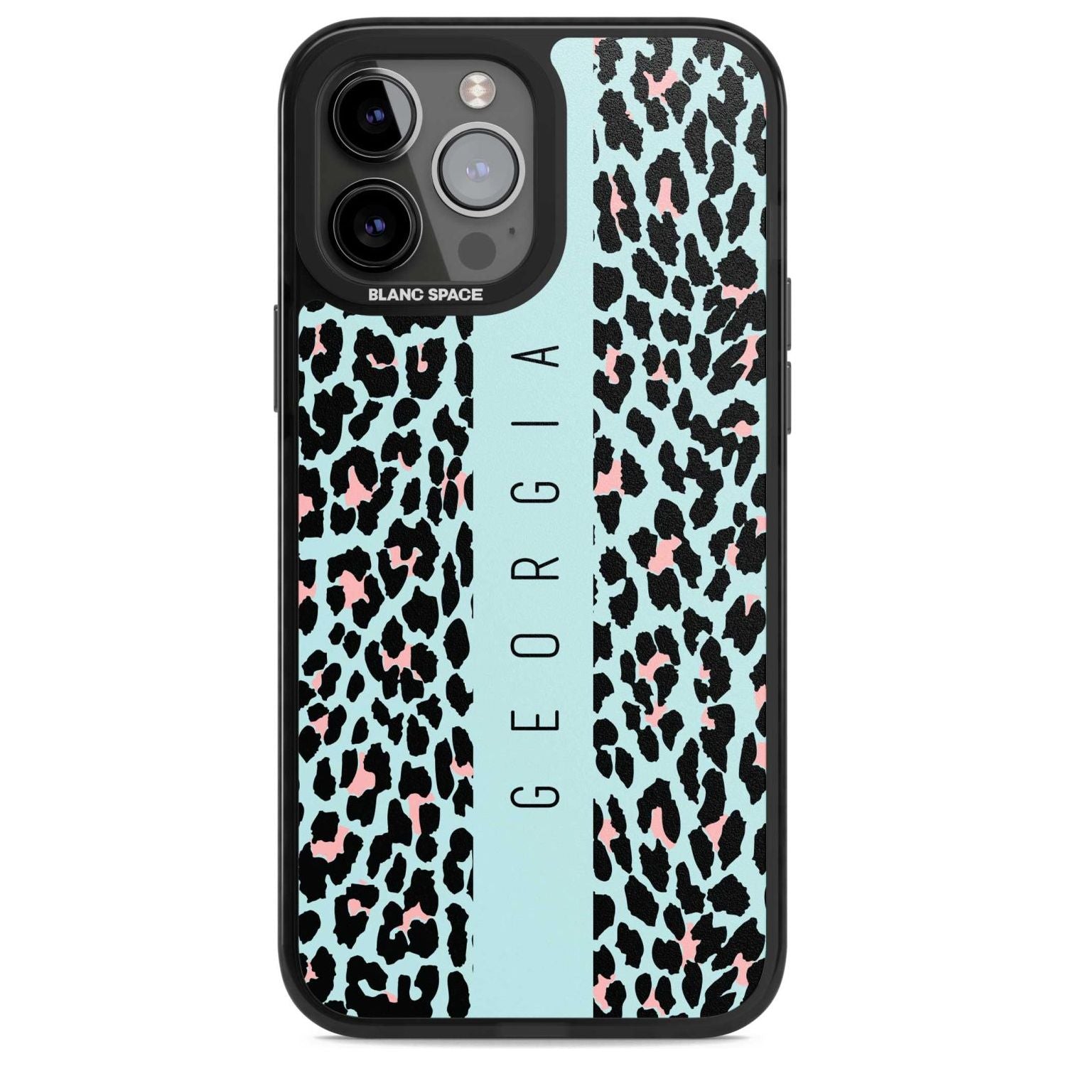 Personalised Blue Leopard Spots Custom Phone Case iPhone 13 Pro Max / Magsafe Black Impact Case Blanc Space