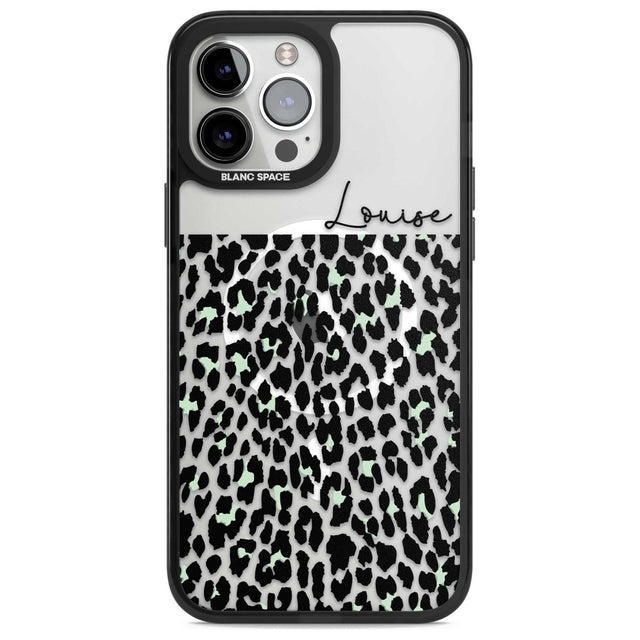 Personalised Seafoam Green & Cursive Leopard Spots Custom Phone Case iPhone 13 Pro Max / Magsafe Black Impact Case Blanc Space
