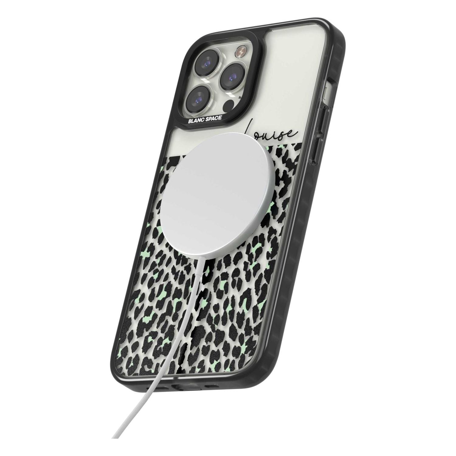 Personalised Seafoam Green & Cursive Leopard Spots