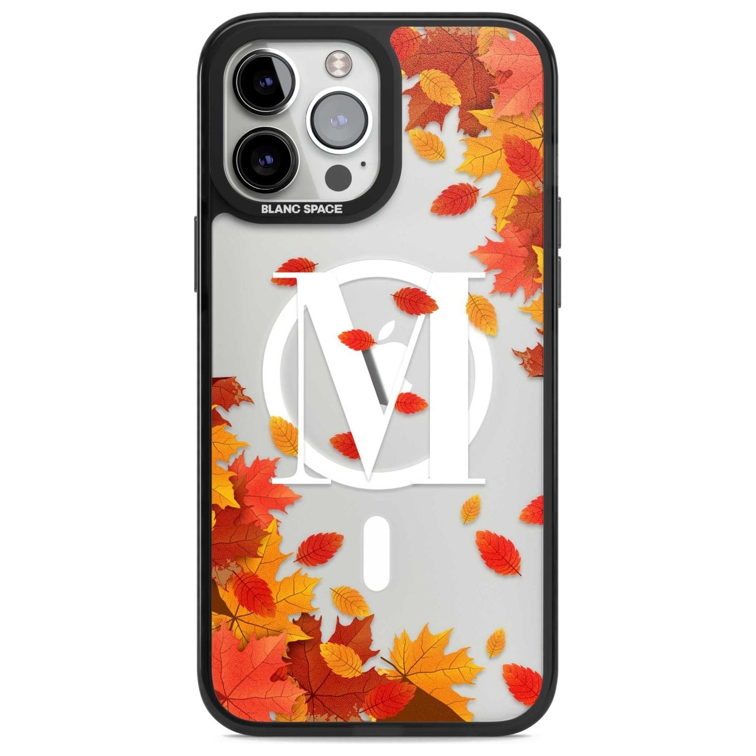 Personalised Monogram Autumn Leaves Custom Phone Case iPhone 13 Pro Max / Magsafe Black Impact Case Blanc Space