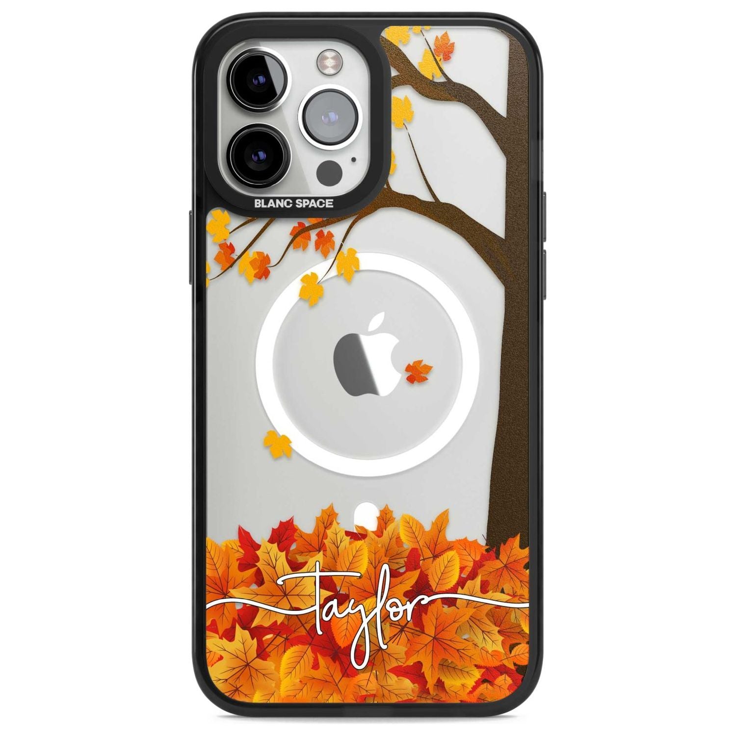 Personalised Autumn Leaves Custom Phone Case iPhone 13 Pro Max / Magsafe Black Impact Case Blanc Space