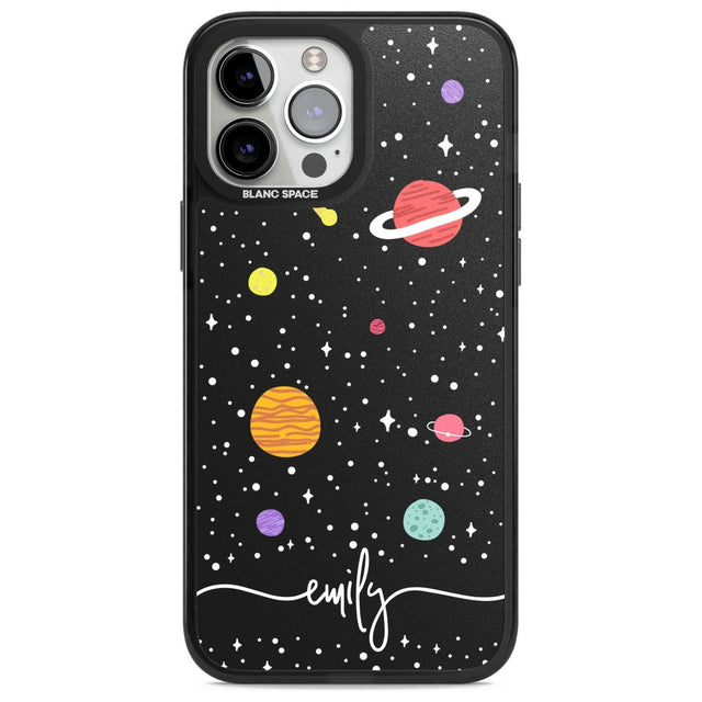 Personalised Cute Cartoon Planets Phone Case iPhone 13 Pro Max / Magsafe Black Impact Case Blanc Space