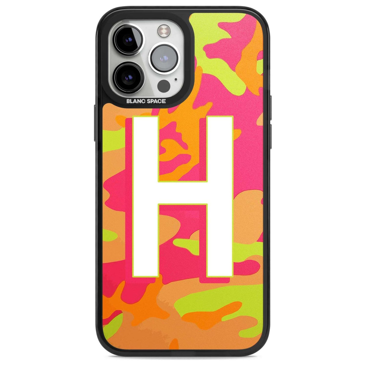 Personalised Bright Neon Camo Solid Monogram Custom Phone Case iPhone 13 Pro Max / Magsafe Black Impact Case Blanc Space