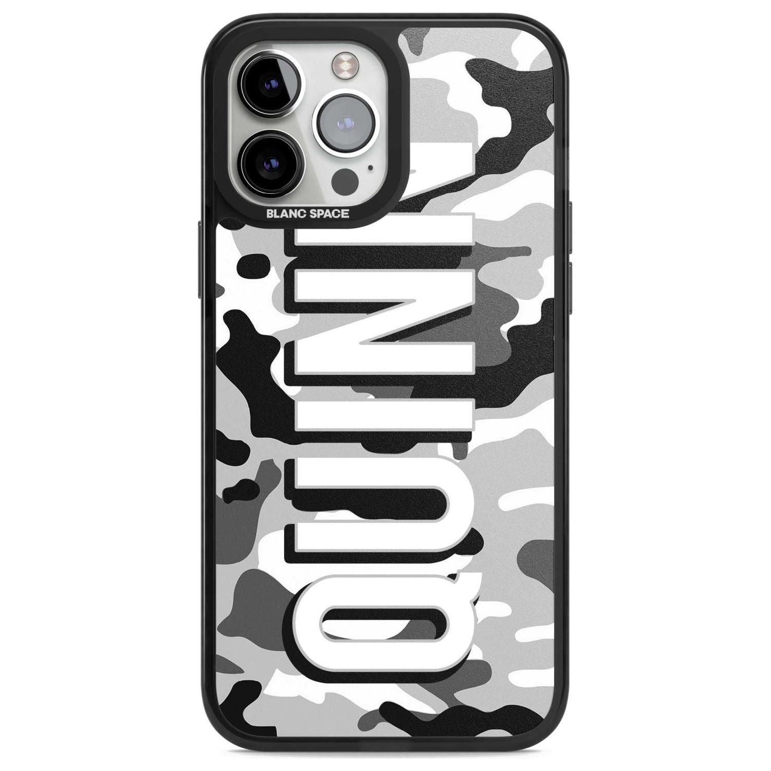 Personalised Greyscale Camo Custom Phone Case iPhone 13 Pro Max / Magsafe Black Impact Case Blanc Space