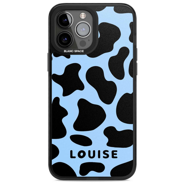 Personalised Blue and Black Cow Print Custom Phone Case iPhone 13 Pro Max / Magsafe Black Impact Case Blanc Space