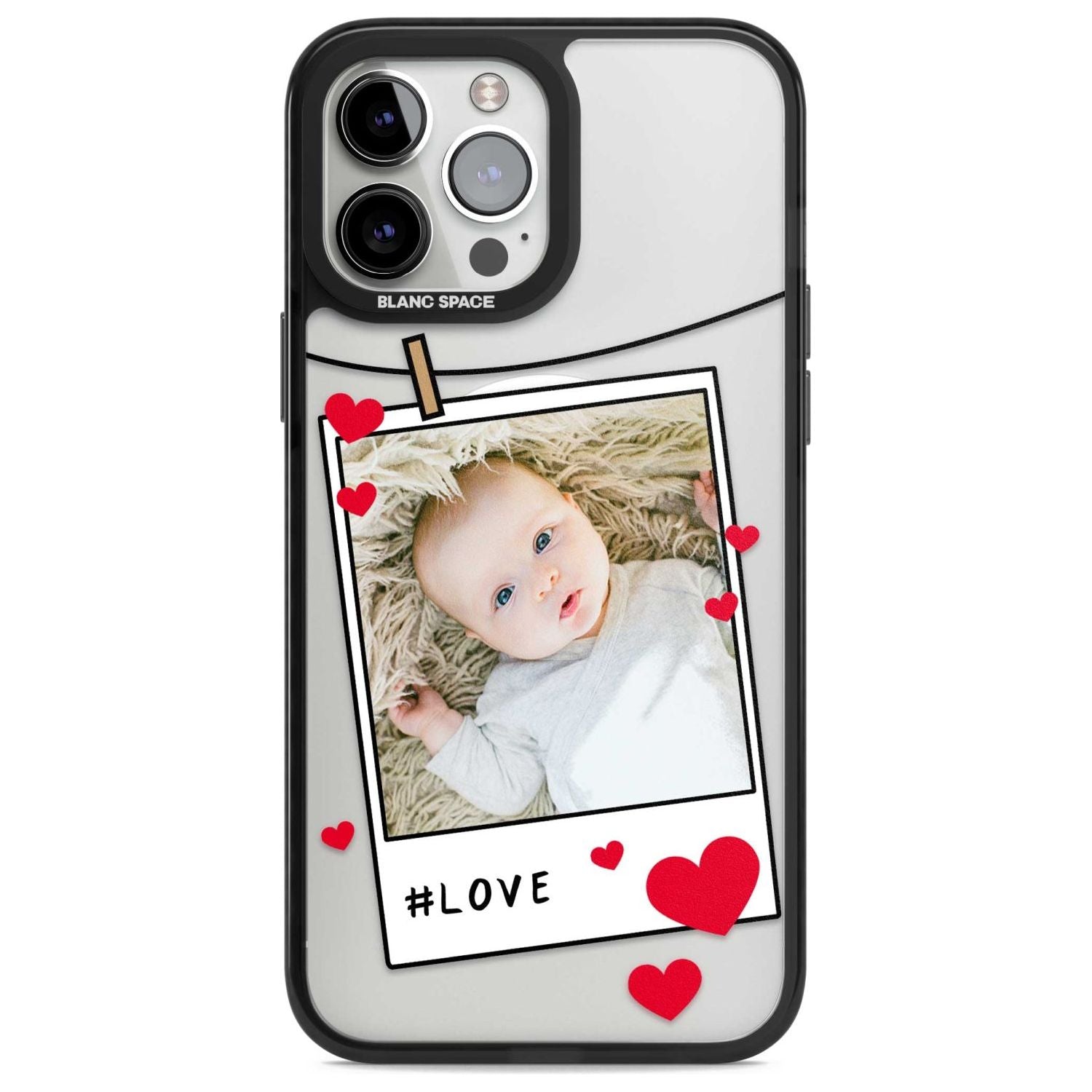 Personalised Love Instant Film Photo Custom Phone Case iPhone 13 Pro Max / Magsafe Black Impact Case Blanc Space