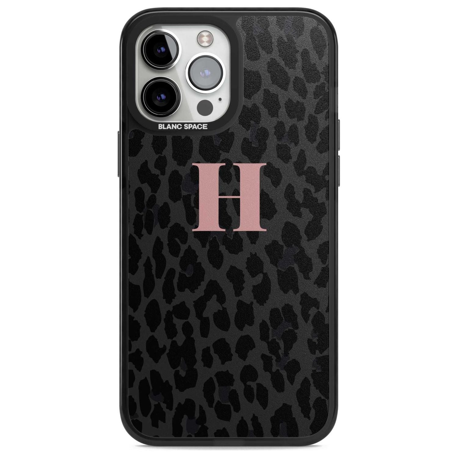 Personalised Small Pink Leopard Monogram Custom Phone Case iPhone 13 Pro Max / Magsafe Black Impact Case Blanc Space