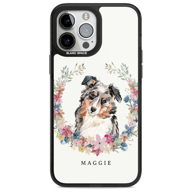 Personalised Australian Shepherd Watercolour Dog Portrait Custom Phone Case iPhone 13 Pro Max / Magsafe Black Impact Case Blanc Space