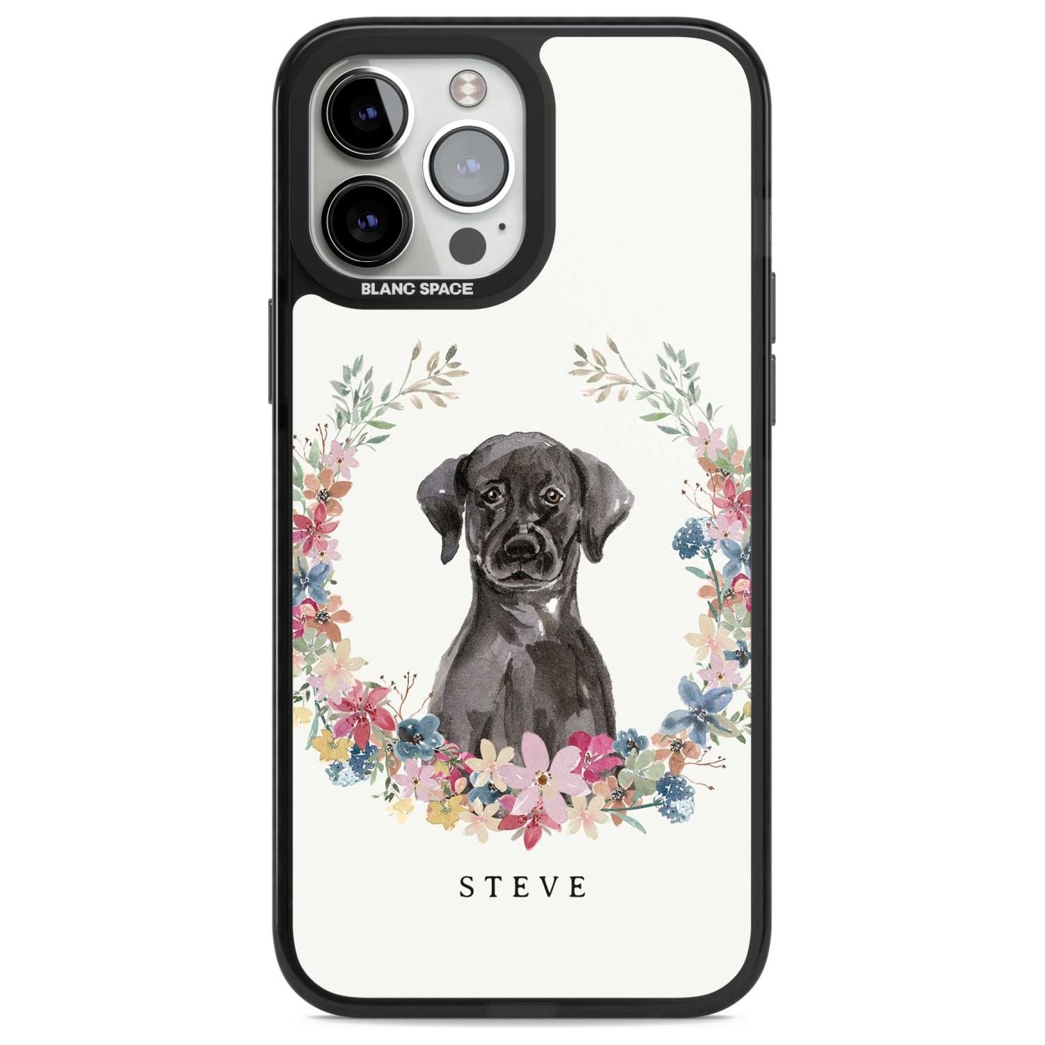Personalised Black Lab Watercolour Dog Portrait Custom Phone Case iPhone 13 Pro Max / Magsafe Black Impact Case Blanc Space