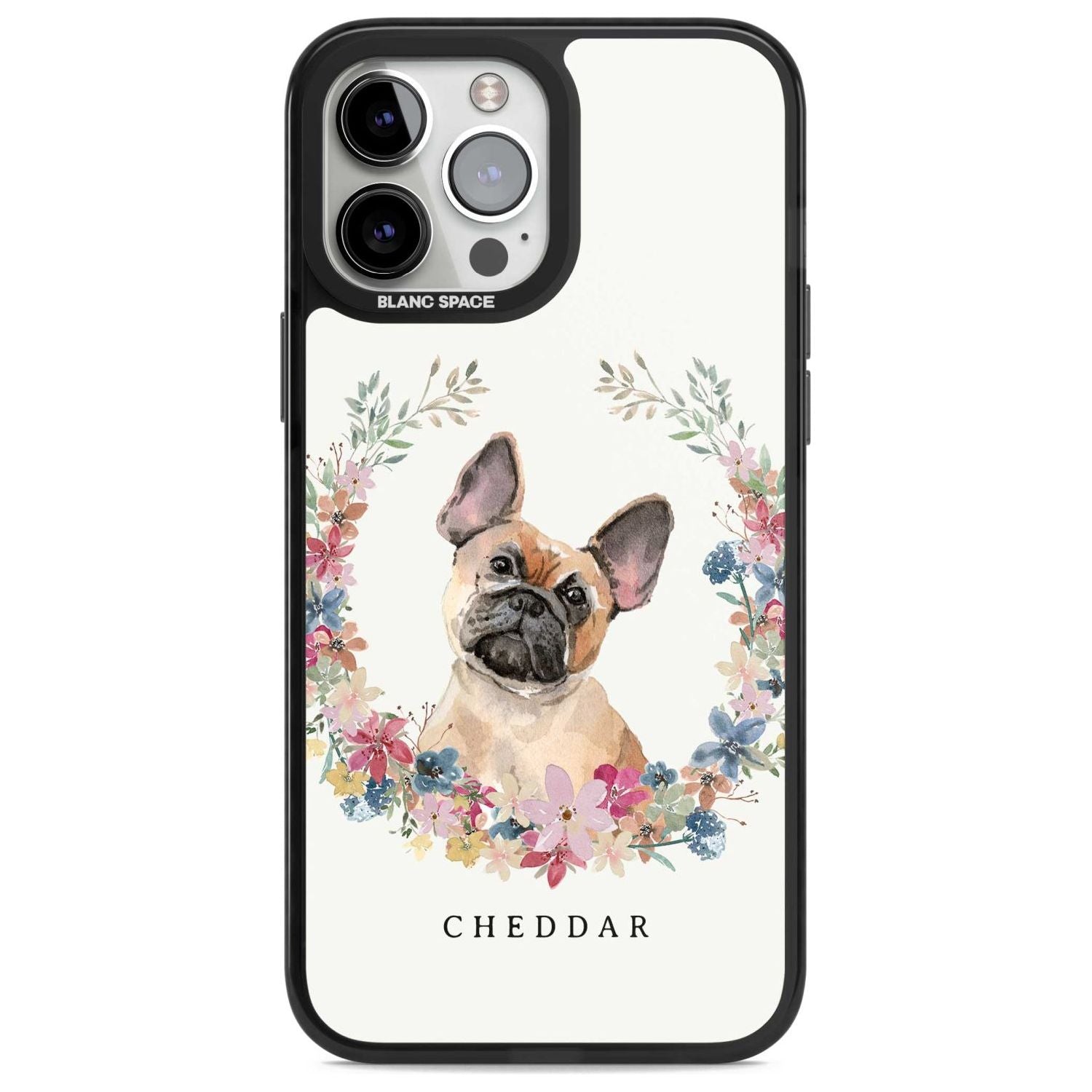 Personalised Tan French Bulldog Watercolour Dog Portrait Custom Phone Case iPhone 13 Pro Max / Magsafe Black Impact Case Blanc Space