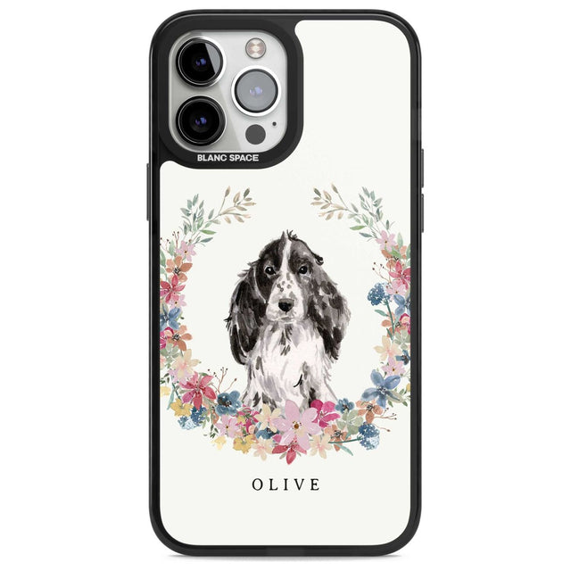Personalised Black Cocker Spaniel - Watercolour Dog Portrait Custom Phone Case iPhone 13 Pro Max / Magsafe Black Impact Case Blanc Space