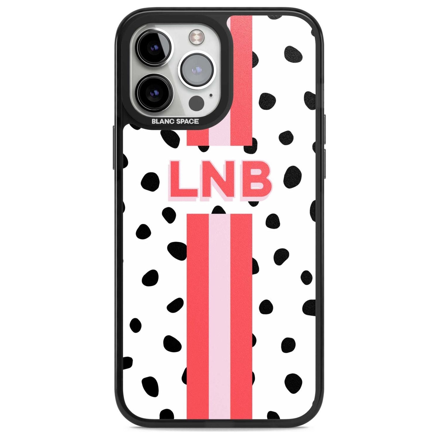 Personalised Polka & Pink Stripe Custom Phone Case iPhone 13 Pro Max / Magsafe Black Impact Case Blanc Space