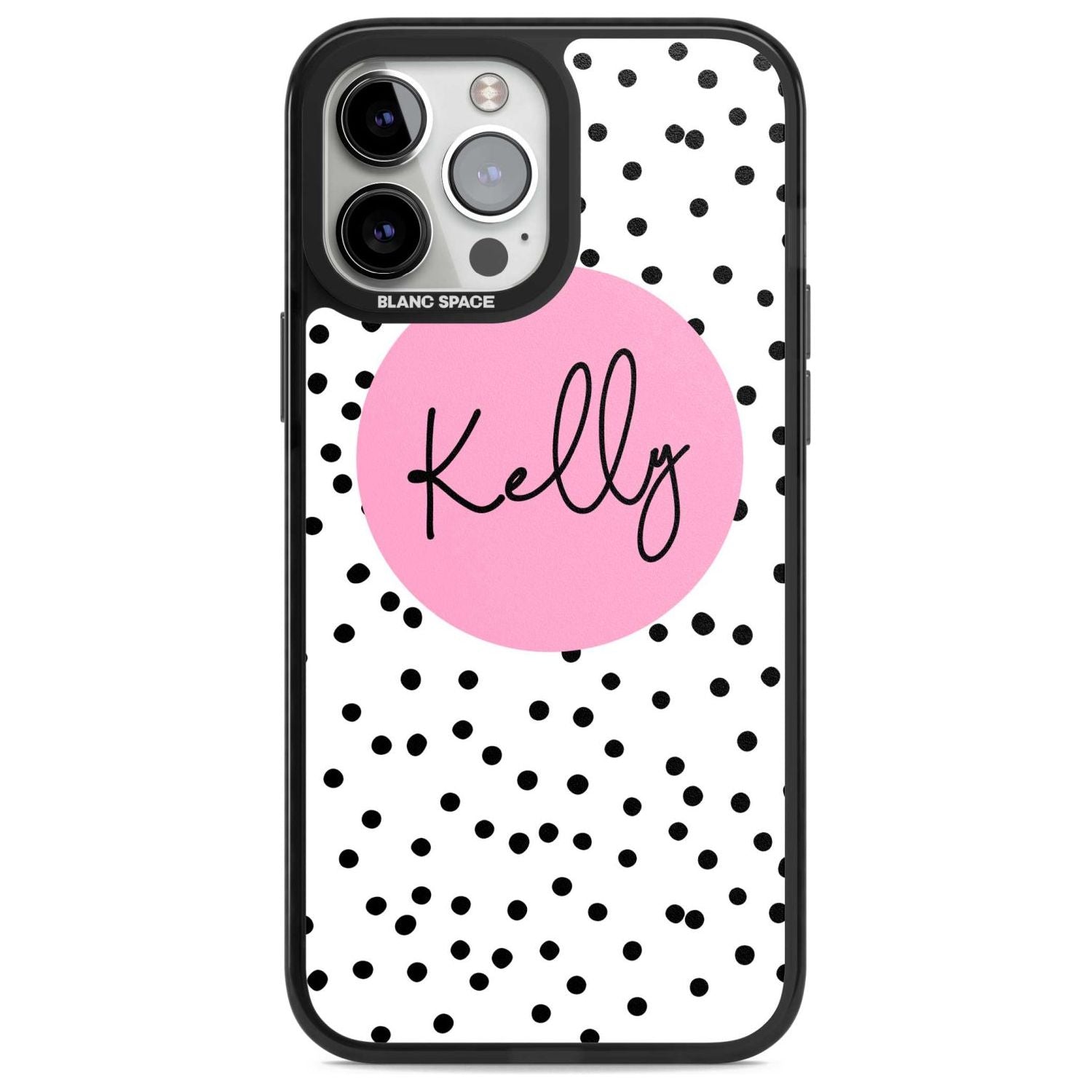 Personalised Pink Circle & Dots Custom Phone Case iPhone 13 Pro Max / Magsafe Black Impact Case Blanc Space