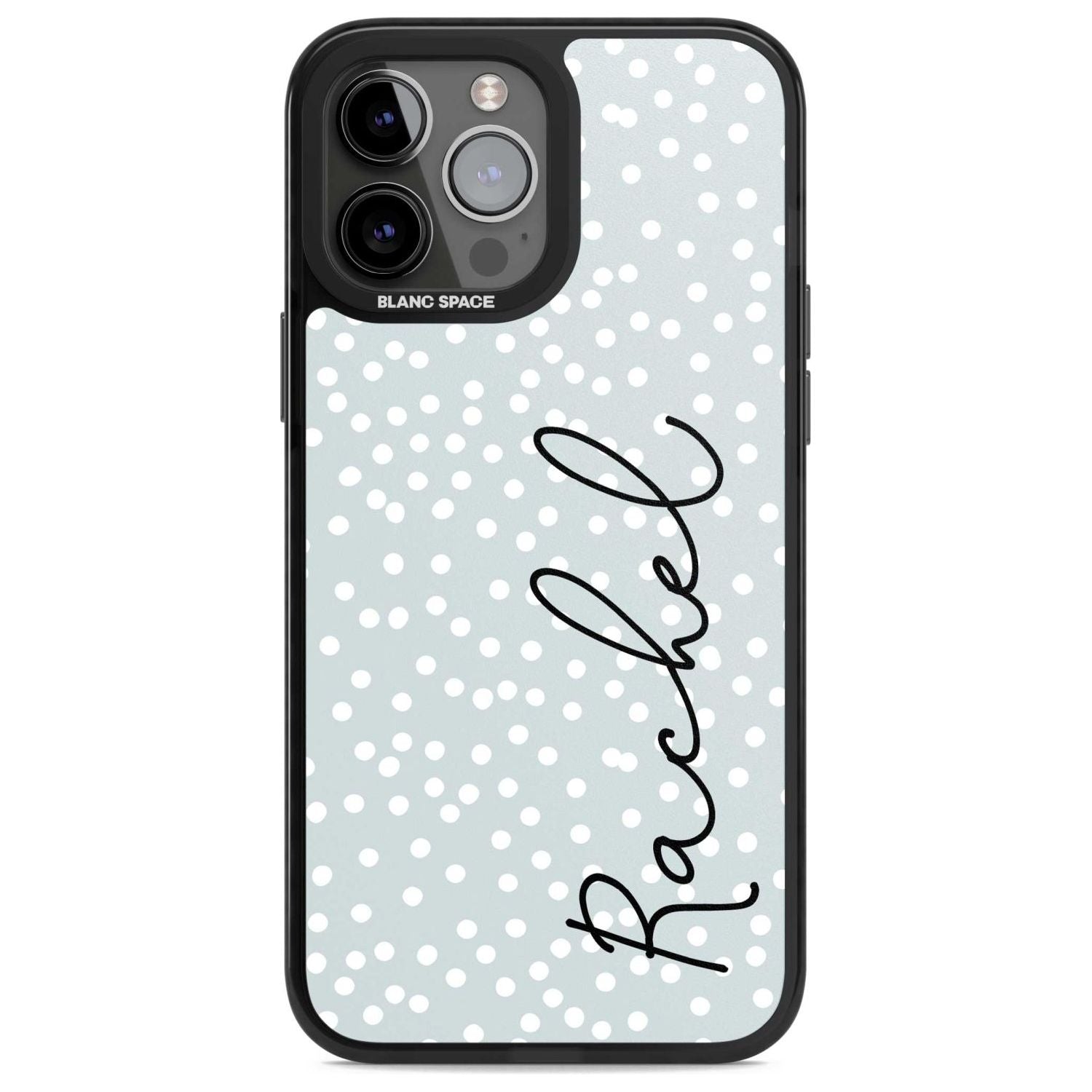 Personalised Vertical Cursive & Dots Custom Phone Case iPhone 13 Pro Max / Magsafe Black Impact Case Blanc Space