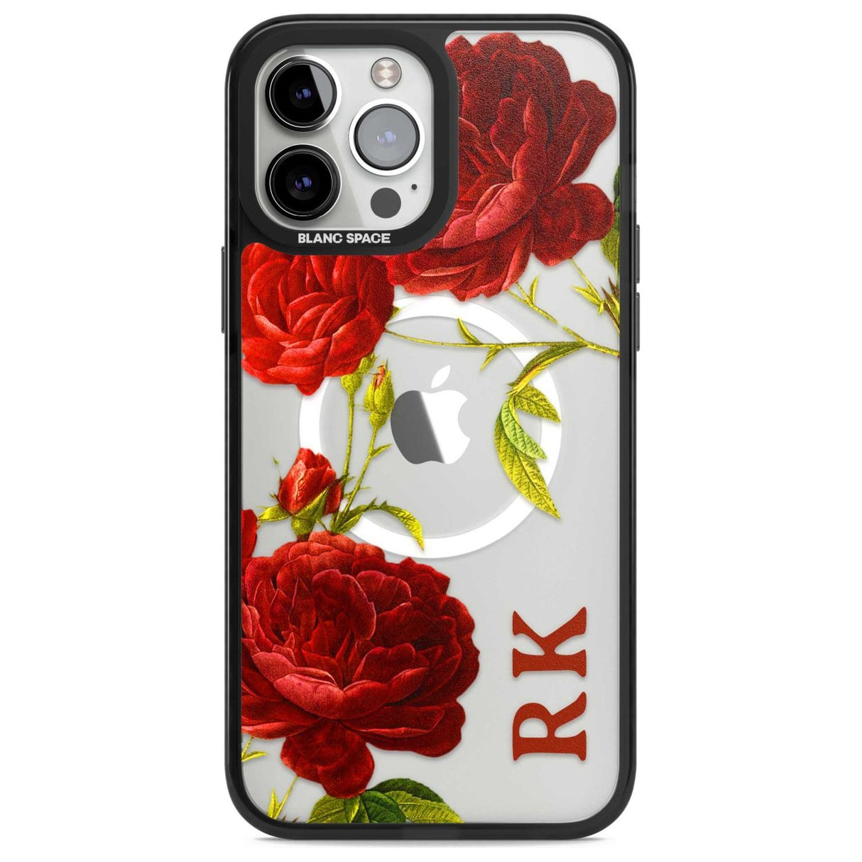 Personalised Clear Vintage Floral Red Roses Custom Phone Case iPhone 13 Pro Max / Magsafe Black Impact Case Blanc Space