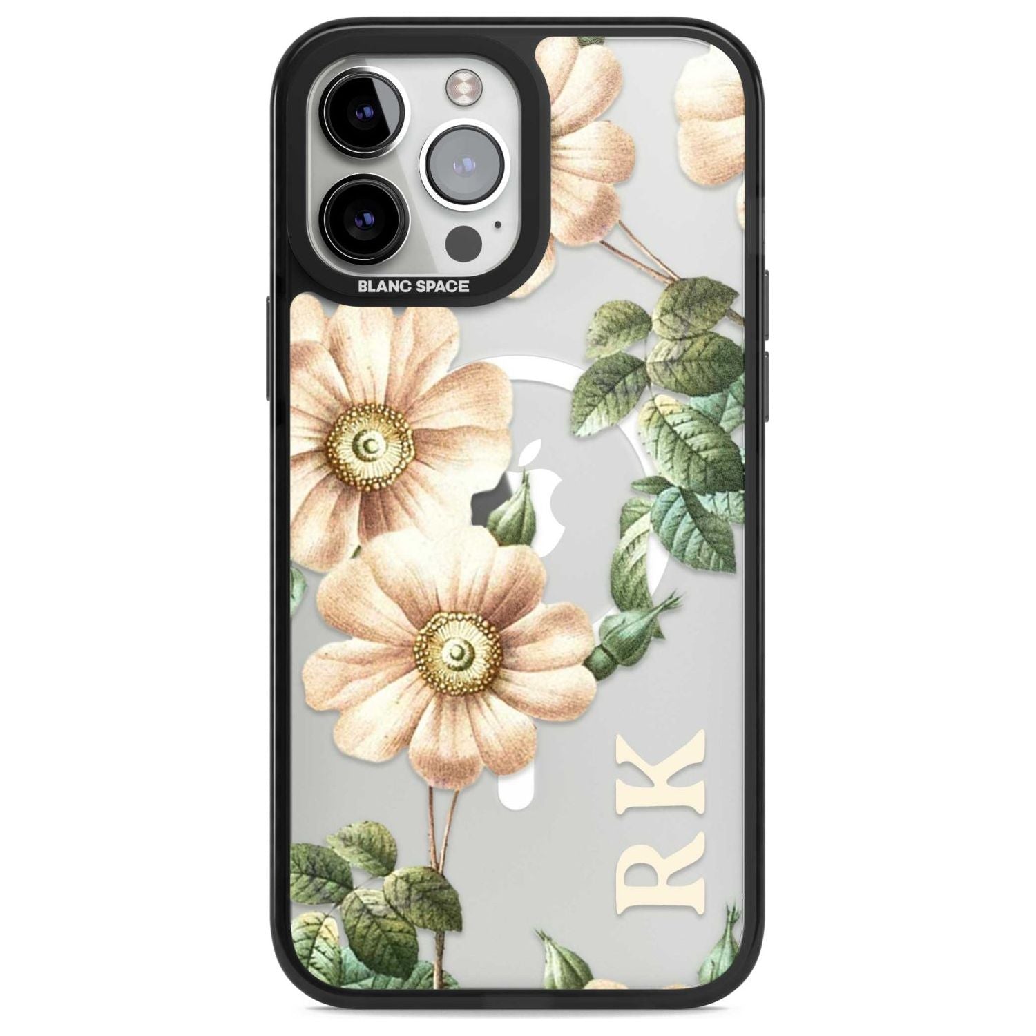 Personalised Clear Vintage Floral Cream Anemones Custom Phone Case iPhone 13 Pro Max / Magsafe Black Impact Case Blanc Space