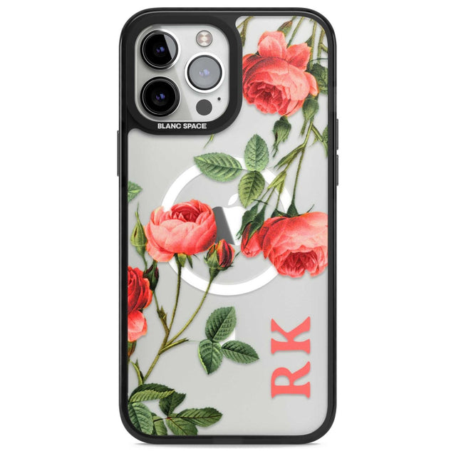 Personalised Clear Vintage Floral Pink Roses Custom Phone Case iPhone 13 Pro Max / Magsafe Black Impact Case Blanc Space