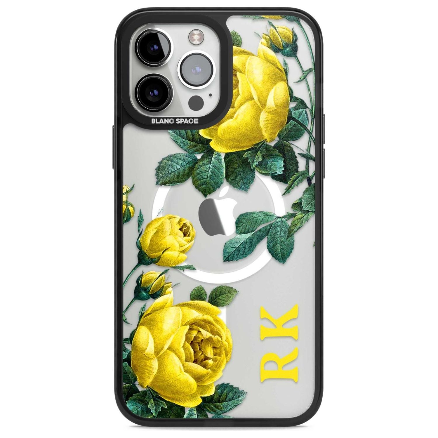 Personalised Clear Vintage Floral Yellow Roses Custom Phone Case iPhone 13 Pro Max / Magsafe Black Impact Case Blanc Space
