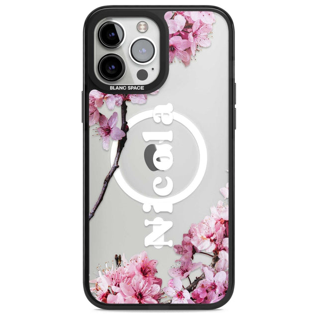 Personalised Cherry Blossoms with Text Custom Phone Case iPhone 13 Pro Max / Magsafe Black Impact Case Blanc Space