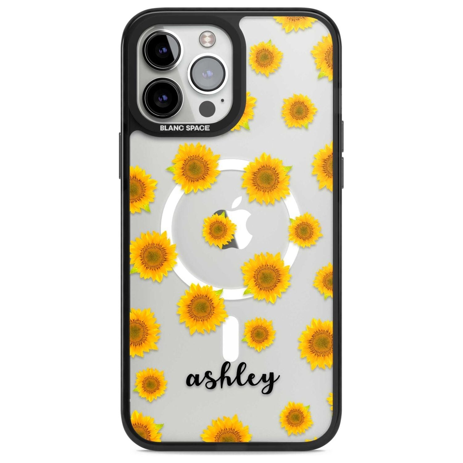 Personalised Sunflowers & Cursive Custom Phone Case iPhone 13 Pro Max / Magsafe Black Impact Case Blanc Space