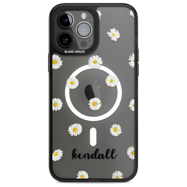 Personalised White Daisies & Cursive Custom Phone Case iPhone 13 Pro Max / Magsafe Black Impact Case Blanc Space