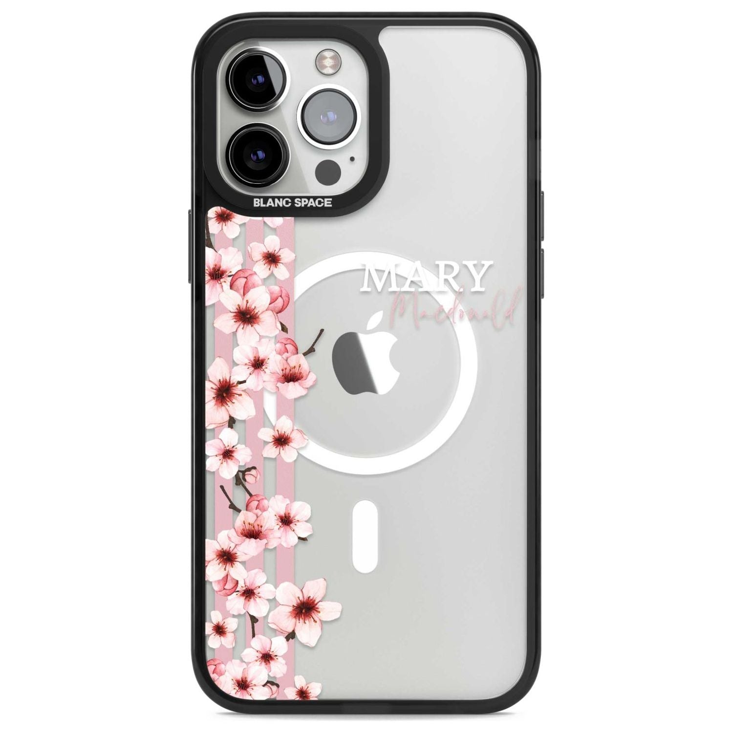 Personalised Cherry Blossoms & Stripes Custom Phone Case iPhone 13 Pro Max / Magsafe Black Impact Case Blanc Space