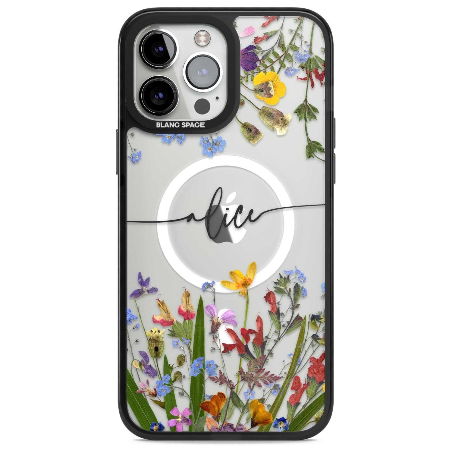Personalised Wildflower Floral Custom Phone Case iPhone 13 Pro Max / Magsafe Black Impact Case Blanc Space