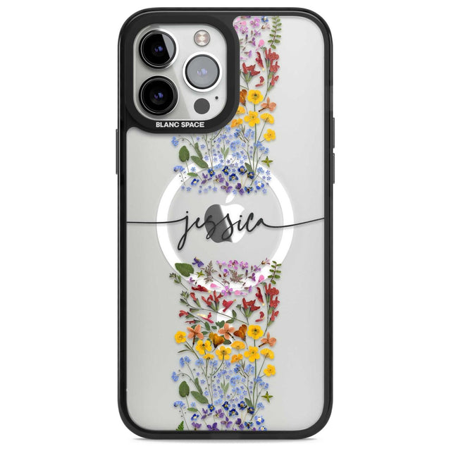 Personalised Wildflower Floral Stripe Personalised Custom Phone Case iPhone 13 Pro Max / Magsafe Black Impact Case Blanc Space