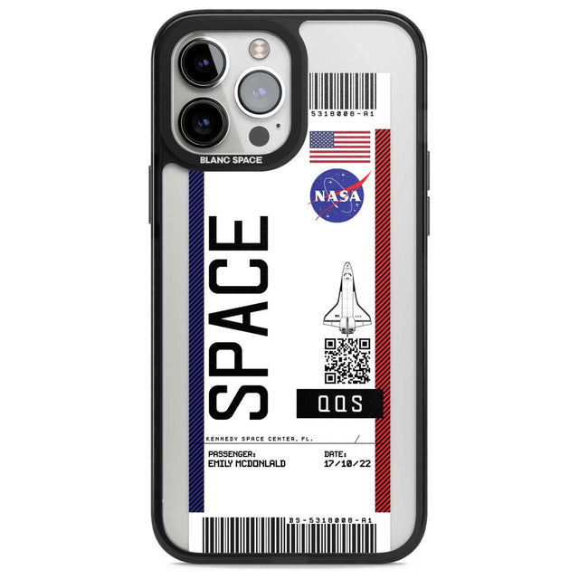 Personalised NASA Boarding Pass (Light) Custom Phone Case iPhone 13 Pro Max / Magsafe Black Impact Case Blanc Space