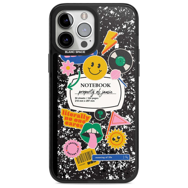 Personalised Notebook Cover with Stickers Custom Phone Case iPhone 13 Pro Max / Magsafe Black Impact Case Blanc Space