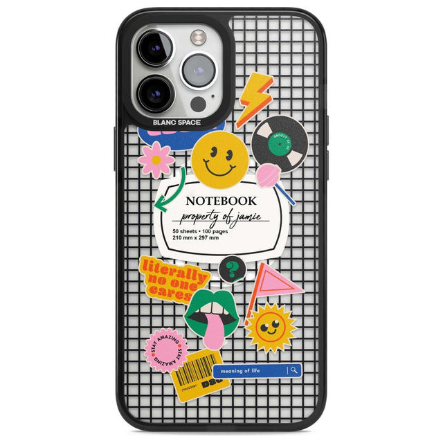 Personalised Sticker Mix on Grid Custom Phone Case iPhone 13 Pro Max / Magsafe Black Impact Case Blanc Space