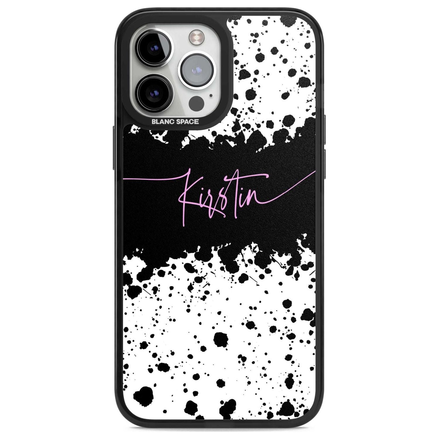 Personalised Black & White Paint Splatters Custom Phone Case iPhone 13 Pro Max / Magsafe Black Impact Case Blanc Space
