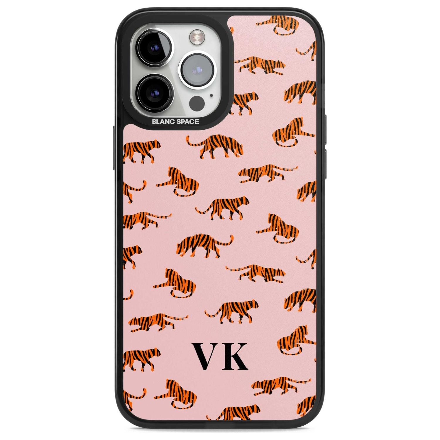 Personalised Safari Tiger Pattern on Pink Custom Phone Case iPhone 13 Pro Max / Magsafe Black Impact Case Blanc Space