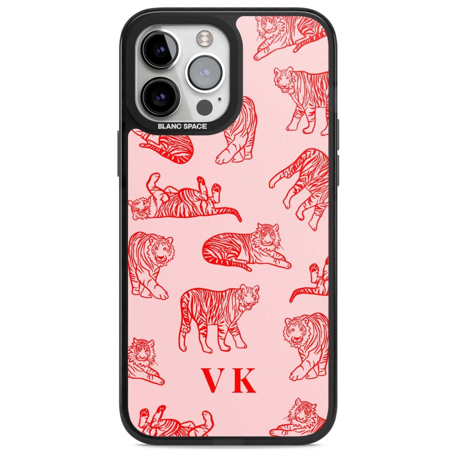 Personalised Red Tiger Outlines on Pink Custom Phone Case iPhone 13 Pro Max / Magsafe Black Impact Case Blanc Space