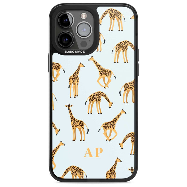 Personalised Safari Giraffe Pattern on Blue Custom Phone Case iPhone 13 Pro Max / Magsafe Black Impact Case Blanc Space