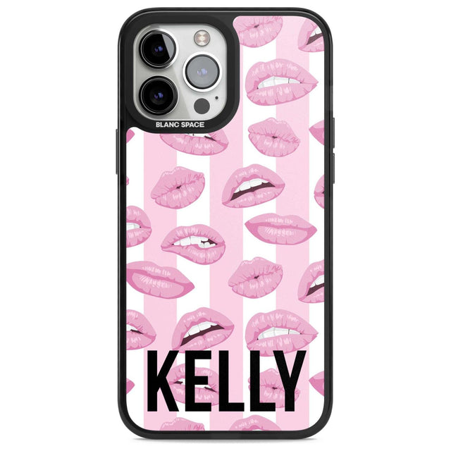 Personalised Pink Stripes & Lips Custom Phone Case iPhone 13 Pro Max / Magsafe Black Impact Case Blanc Space