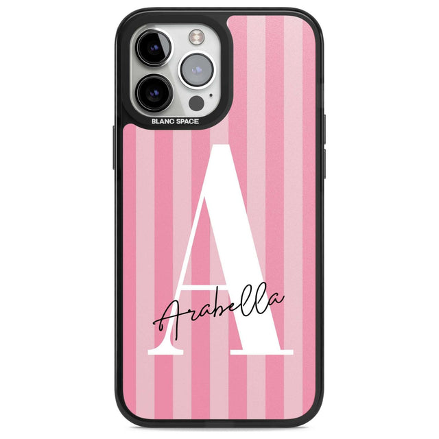 Personalised Pink on Pink Stripes Custom Phone Case iPhone 13 Pro Max / Magsafe Black Impact Case Blanc Space