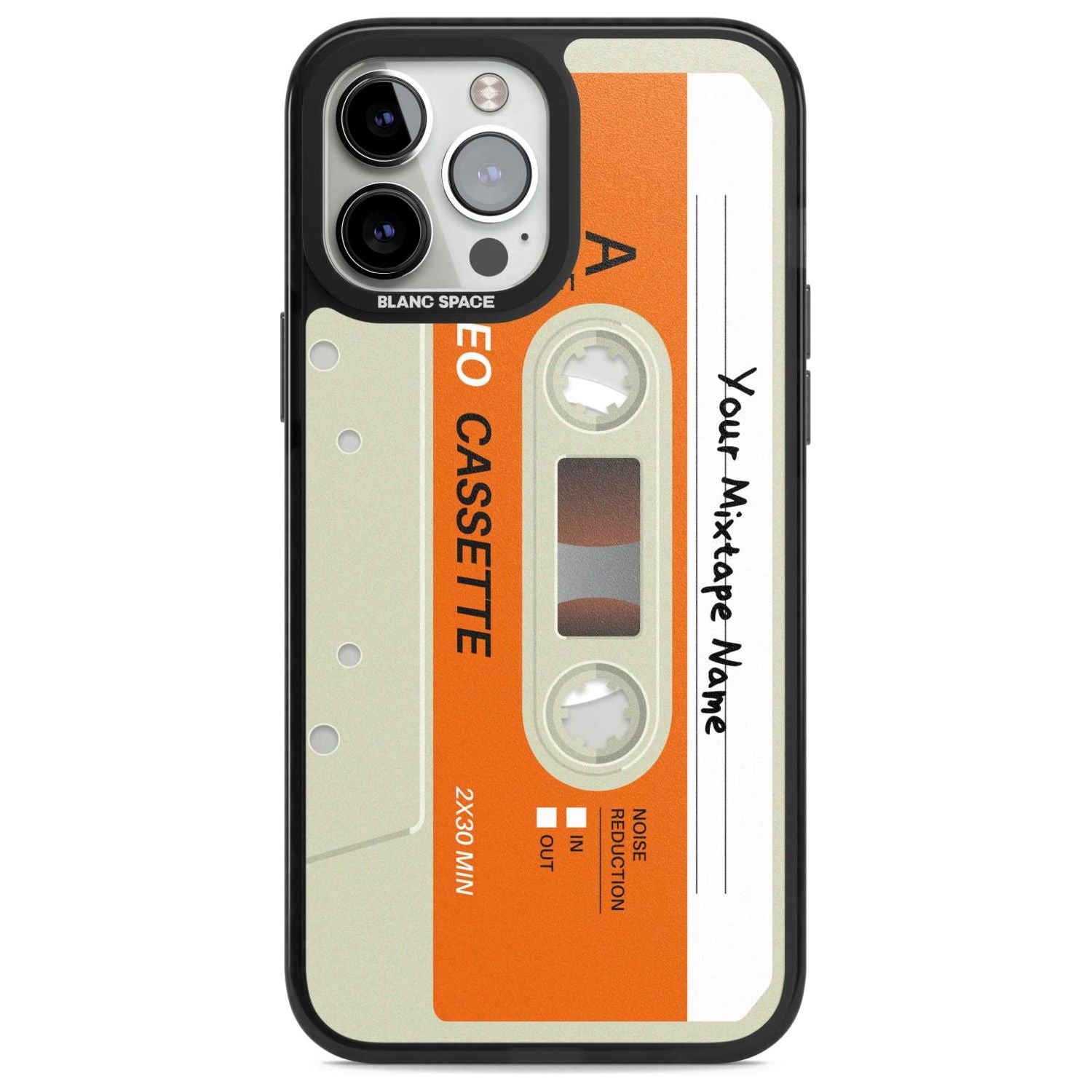 Personalised Classic Cassette Custom Phone Case iPhone 13 Pro Max / Magsafe Black Impact Case Blanc Space