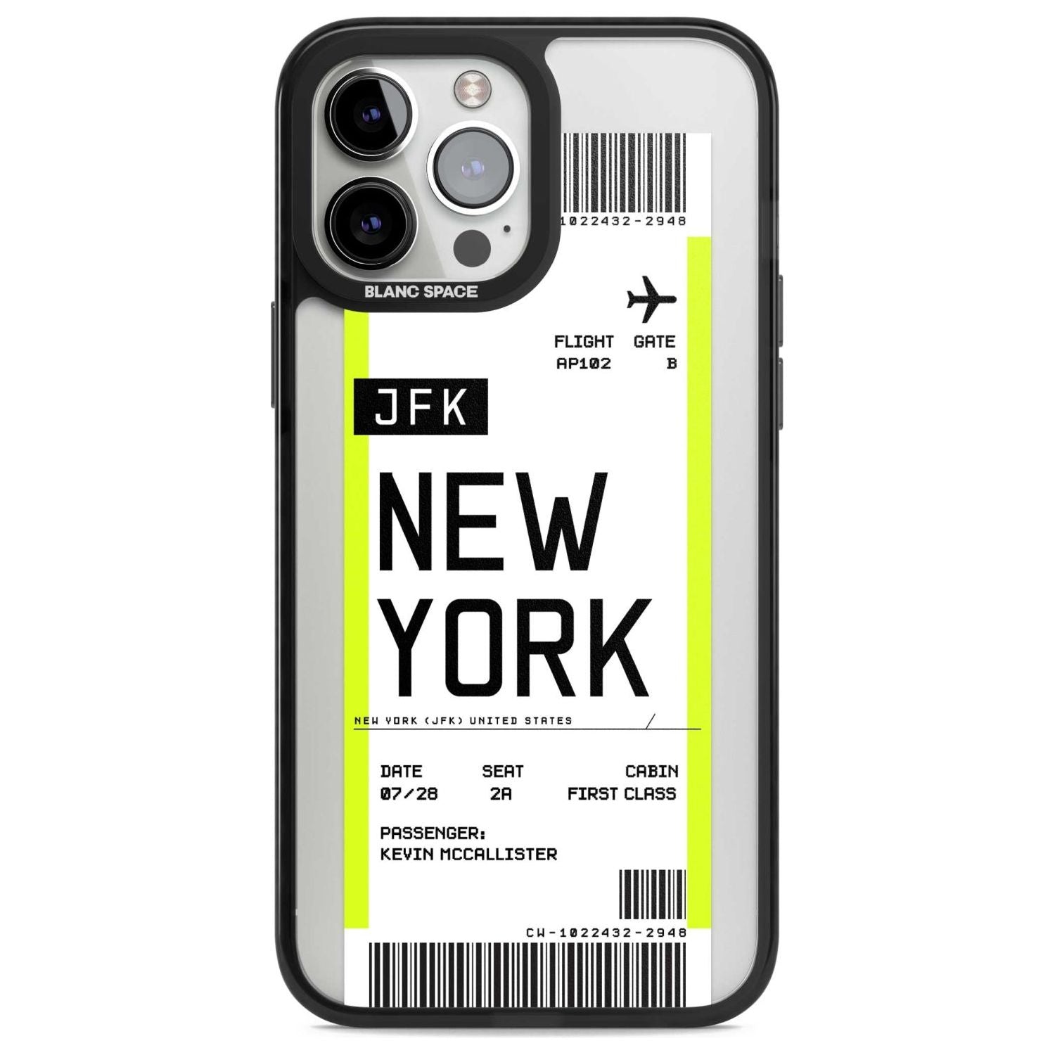 Personalised New York Boarding Pass Custom Phone Case iPhone 13 Pro Max / Magsafe Black Impact Case Blanc Space