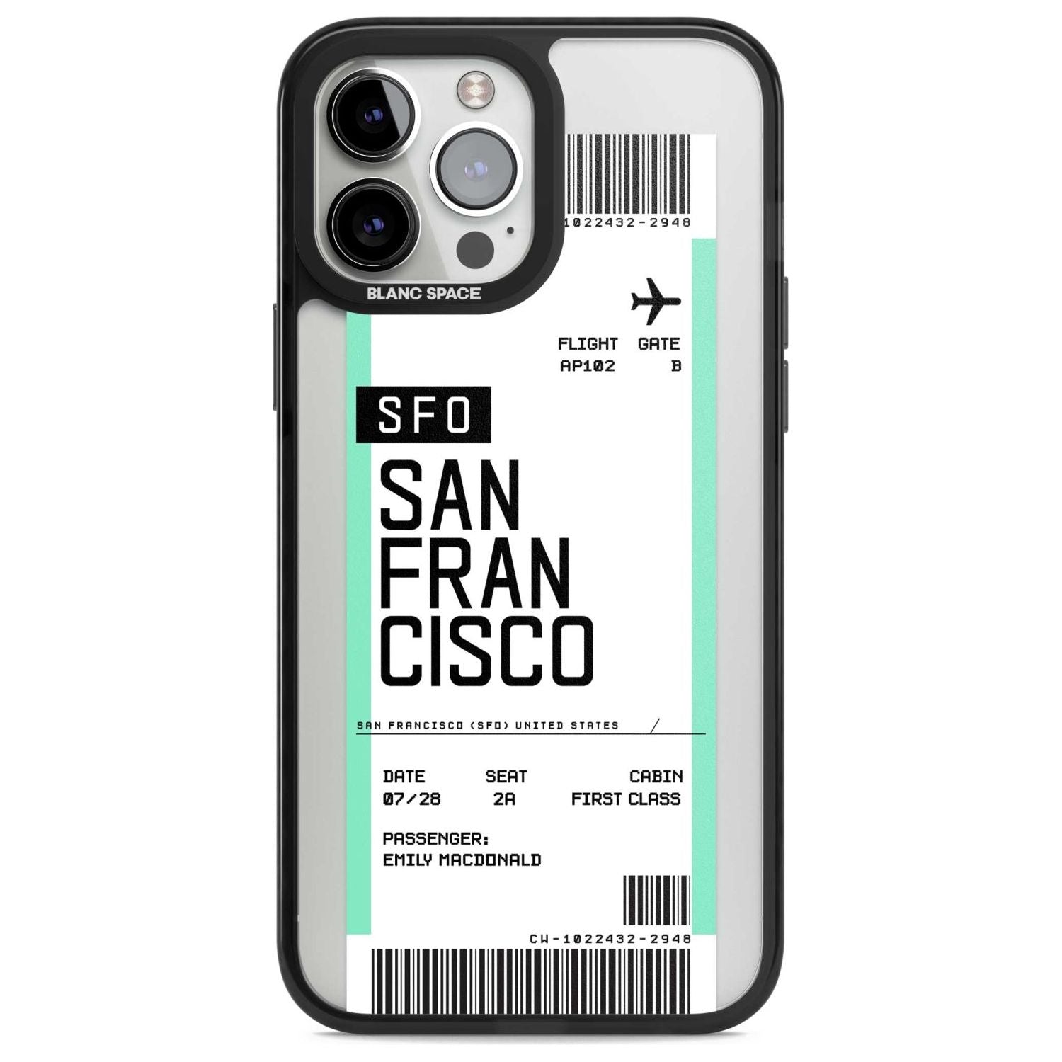 Personalised San Francisco Boarding Pass Custom Phone Case iPhone 13 Pro Max / Magsafe Black Impact Case Blanc Space